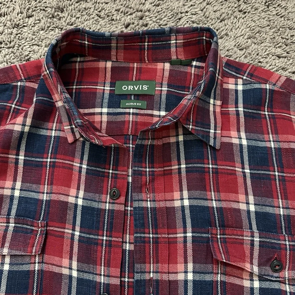 Orvis Men's Soft Flannel Long Sleeve Shirt XL Red‎ Active Fit Chest Pockets